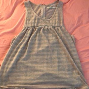 Tan and silver glitter striped tank top
